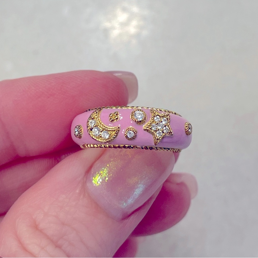 Judith Ripka Pink Enamel Moon and Star Ring